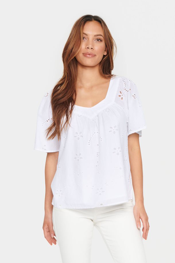 EMBROIDERED ANGLAISE SQUARE NECK BLOUSE